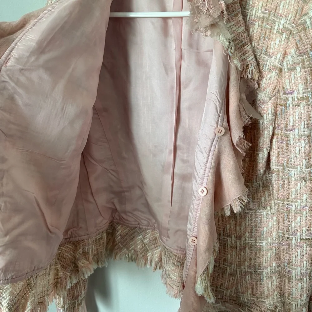 Vintage Albert Nipon Coral Pink Tweed Jacket Size 8 Wool Silk Accents Floral Pin - Picture 15 of 16